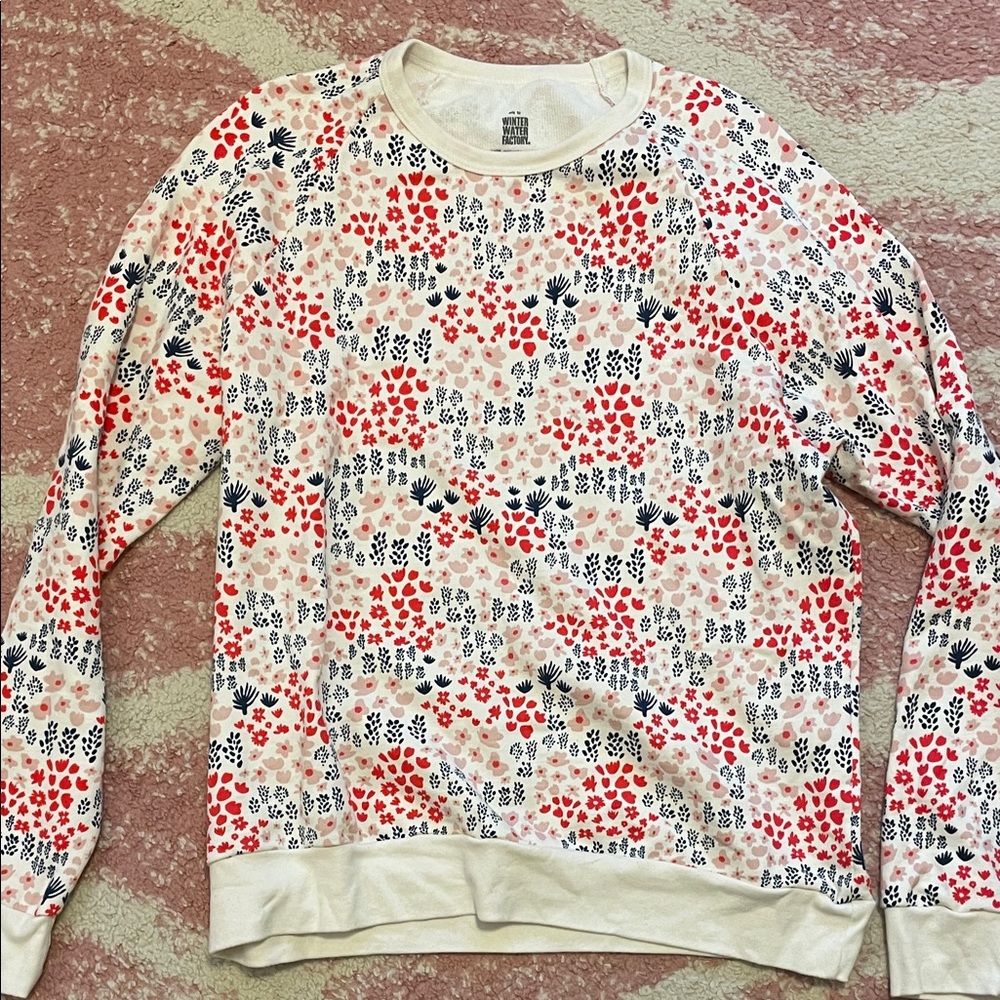 Winter Water Women's Cream Floral Print Crewneck Sweatshirt